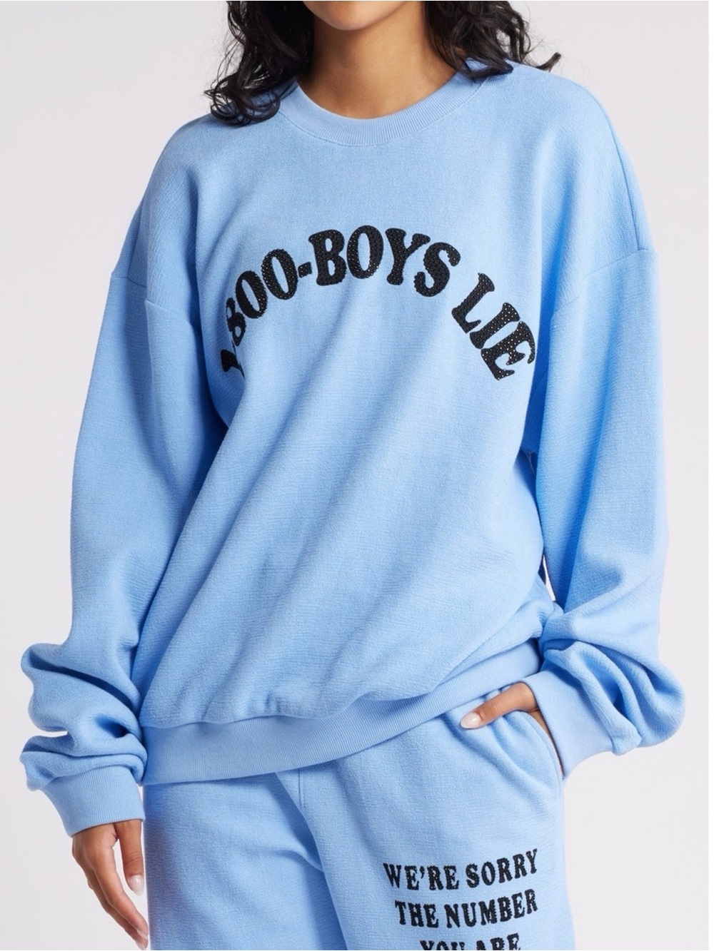 Boys Lie Light Blue Crewneck Sweatshirt with Black Arch Logo - Picture 1 of 4
